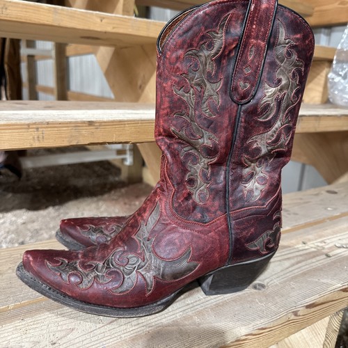 Dan Post Red Tooled Leather Sole Cut Out Boots Mexico 8.5