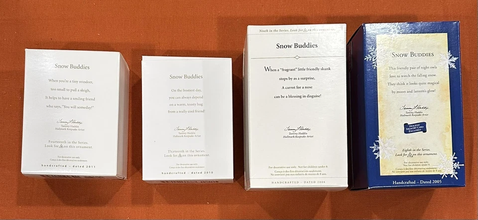 Lote grande de 4 adornos Hallmark serie Snow Buddies cajas como nuevas muñeco de nieve animal Foto 2 de 2