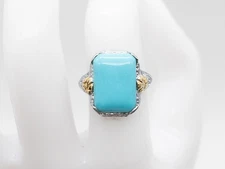 Antique Ostby & Barton 5ct Natural Turquoise 10k White Yellow Gold Filigree Ring