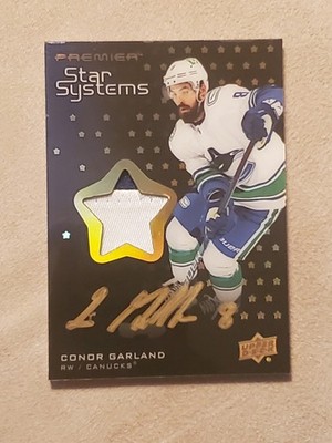 2021-22 UD Premier Conor Garland Star Systems Patch Auto Gold /25 Canucks 
