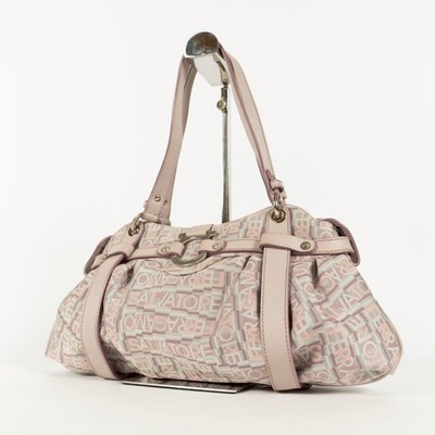 SALVATORE FERRAGAMO Gancini Tote Bag Canvas Pink Authentic Used