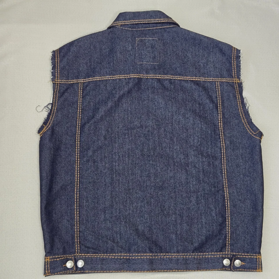 Chaleco Camionero Bare Fox Para Hombre 3XL Azul Lavado Oscuro Envejecido Punk Rock Retro Motociclista Foto 2 de 4