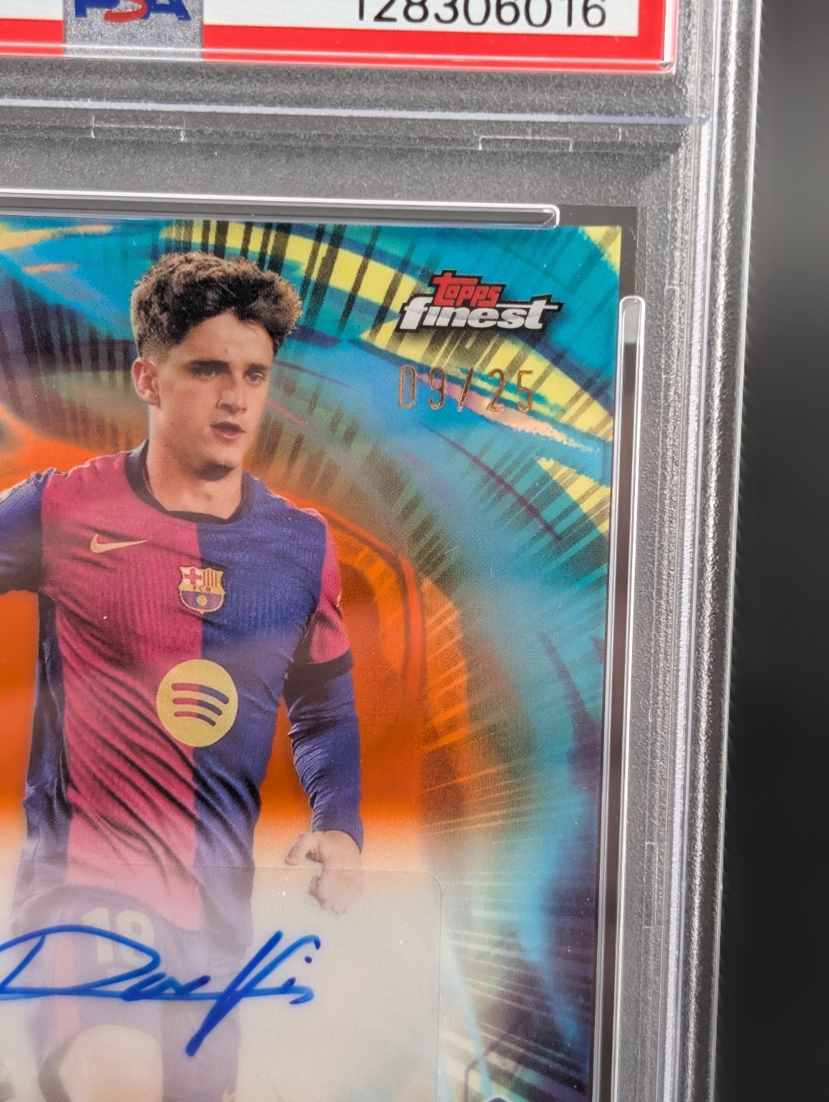Pau Victor 2024-25 Topps Finest UCC Orange Refractor Auto /25 Rookie RC - PSA 9 view 2