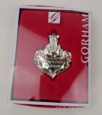 Gorham Silverplated Baby's First Christmas Ornament Teddy Bear Heart Holly NEW
