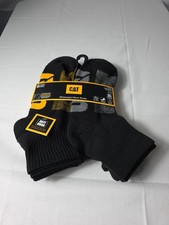 CAT CATERPILLAR 6 Pairs Black 1/4 Crew Work Socks Midweight Anti Odor Microbial
