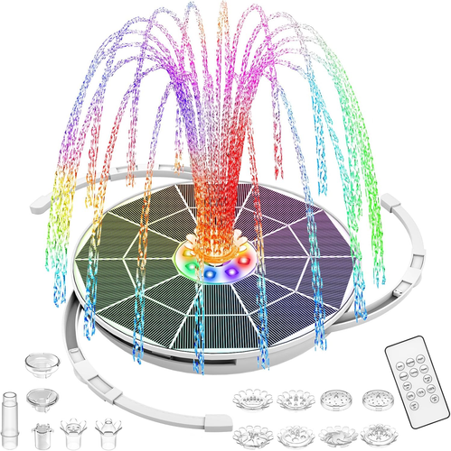 6.5W Solar Fountain Pump w/ Colorful LED Light & 3000mAh Battery, Remote Control - Picture 11 of 12