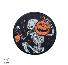 Halloween Skull Skeleton Jack O Lantern Pumpkin Black Embroidered Iron On Patch