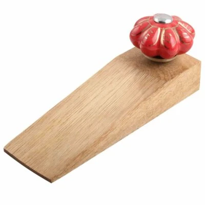 Arrêt De Porte En Bois Fait Main Rouge 5.5 Pouces - Photo 1/4