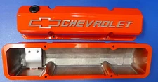 GM Performance 141-924 Chevy Small Block Slant Edge Aluminum Valve Covers Orange