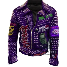Men's Punk Rock Purple Fashion Leather Jacket, Customize The Cure Slayer Jacket