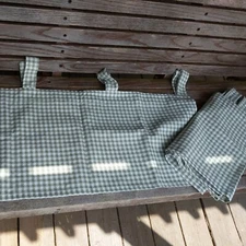Waverly Green/White Check Two Window Valance Tab Top Used for display only