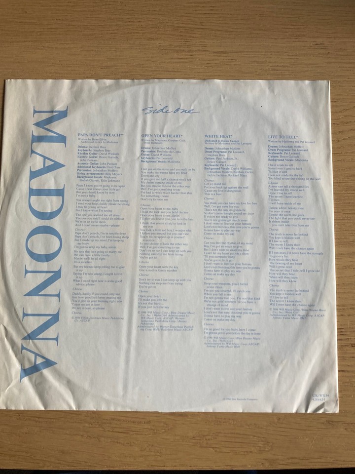 Madonna True Blue Vinyl LP 1986 Sire 925 4421 Original Price