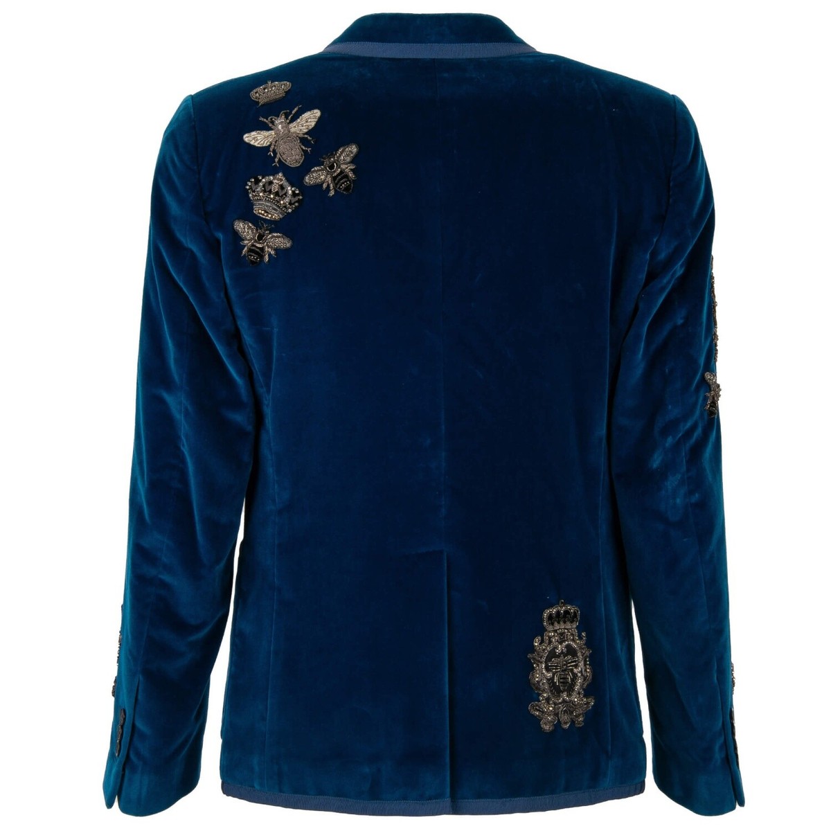 ジャケット DOLCE & GABBANA Black Velvet Blazer DOLCE & GABBANA DG Logo Gold Coat of Arms Velvet Blazer