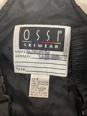 PP-「P」 Ossi Skiwear Youth Black Snow Bib Overall Nylon Insulated