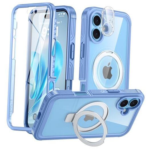 Magnetic Stand for Case [Fit for MagSafe], Real 360° iPhone 16 Sky Blue/Clear