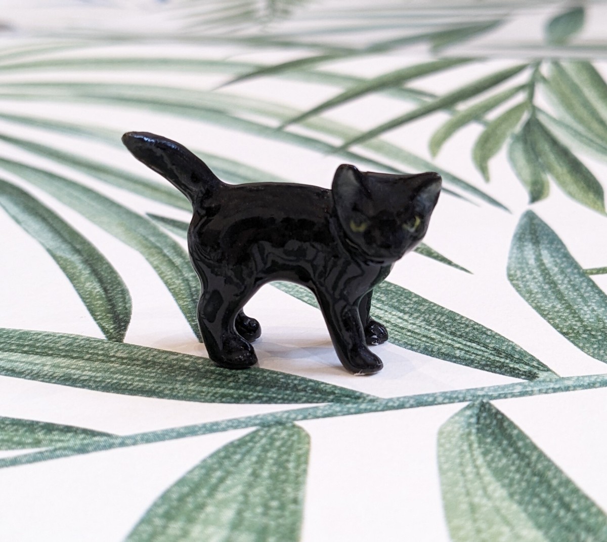 Chat Noir Chaton Minifig Mini Figurine Peint Porcelaine Ornement Fête des Mères