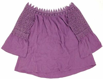 $100 Neiman Marcus Women's Purple Off-The-Shoulder Lace Sleeve Blouse Size L