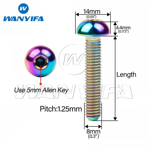 Titanium Bolt M8x15 20 25 30 35mm Buttton Hex Head Screw for Bicycle Disc Brake - Picture 2 of 10