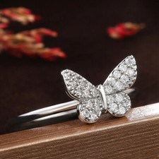 14k White Gold Finish 1 Ct Round Cut Diamond Butterfly Engagement Wedding Ring