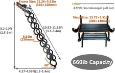 Attic Loft Ladder Pull Down Stairs,8.2-9.8ft Vertial H Folding Ladder Loft Stair