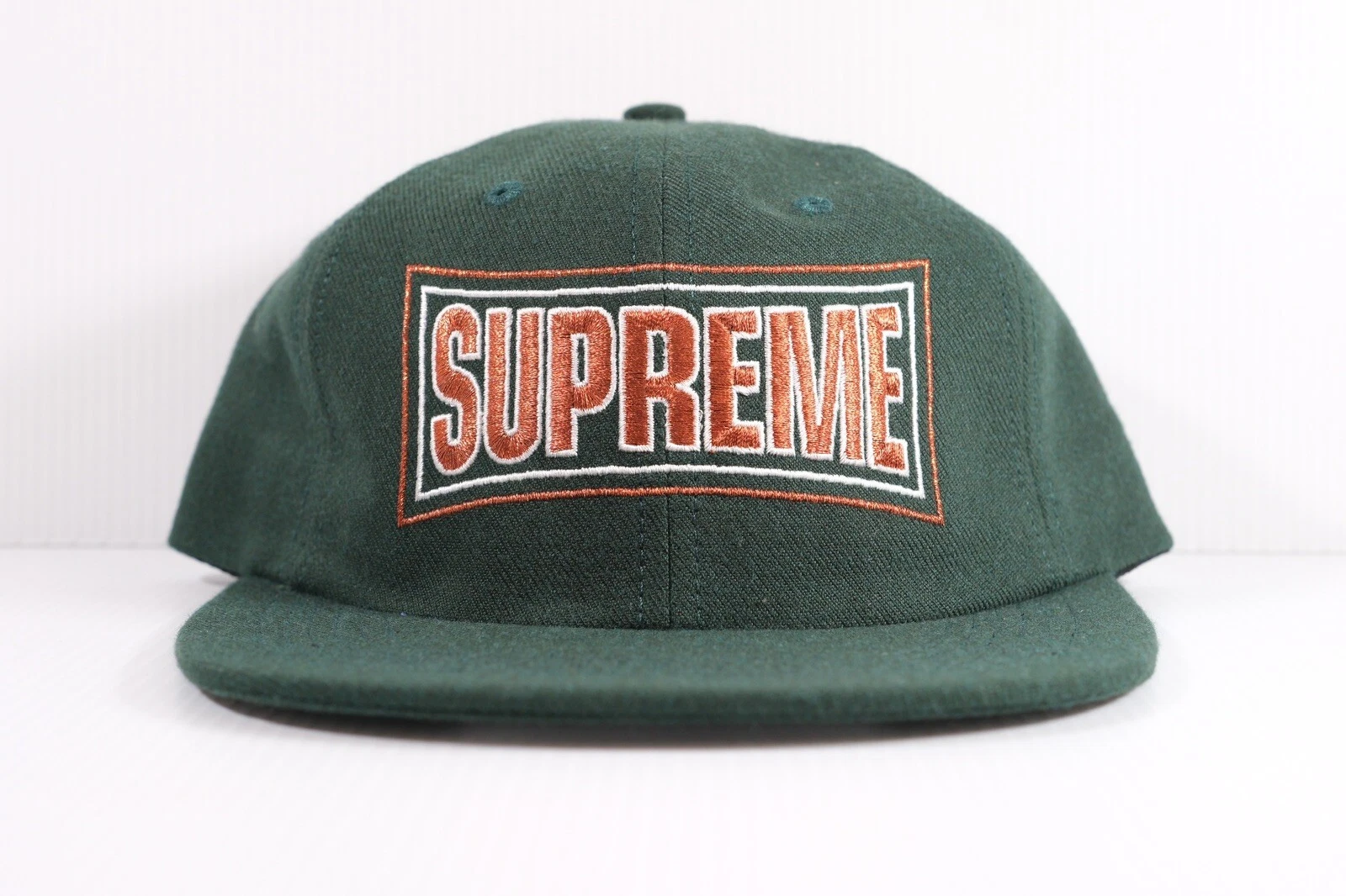 CASQUETTE SUPRÊME SS18 ARC MÉTALLIQUE 6 PANNEAUX VERT FONCÉ CHAPEAU BOÎTE LOGO DUNK JORDAN KOBE