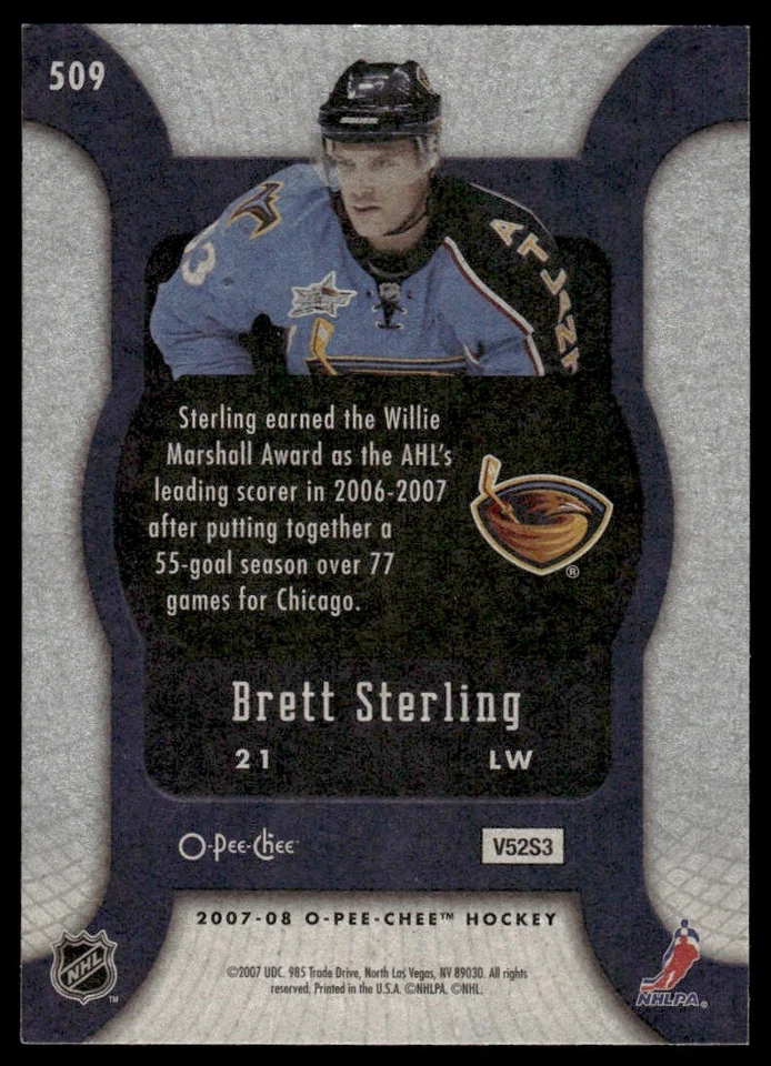 2007-08 O-Pee-Chee Brett Sterling Rookie Atlanta Thrashers #509 - Image 2 of 2