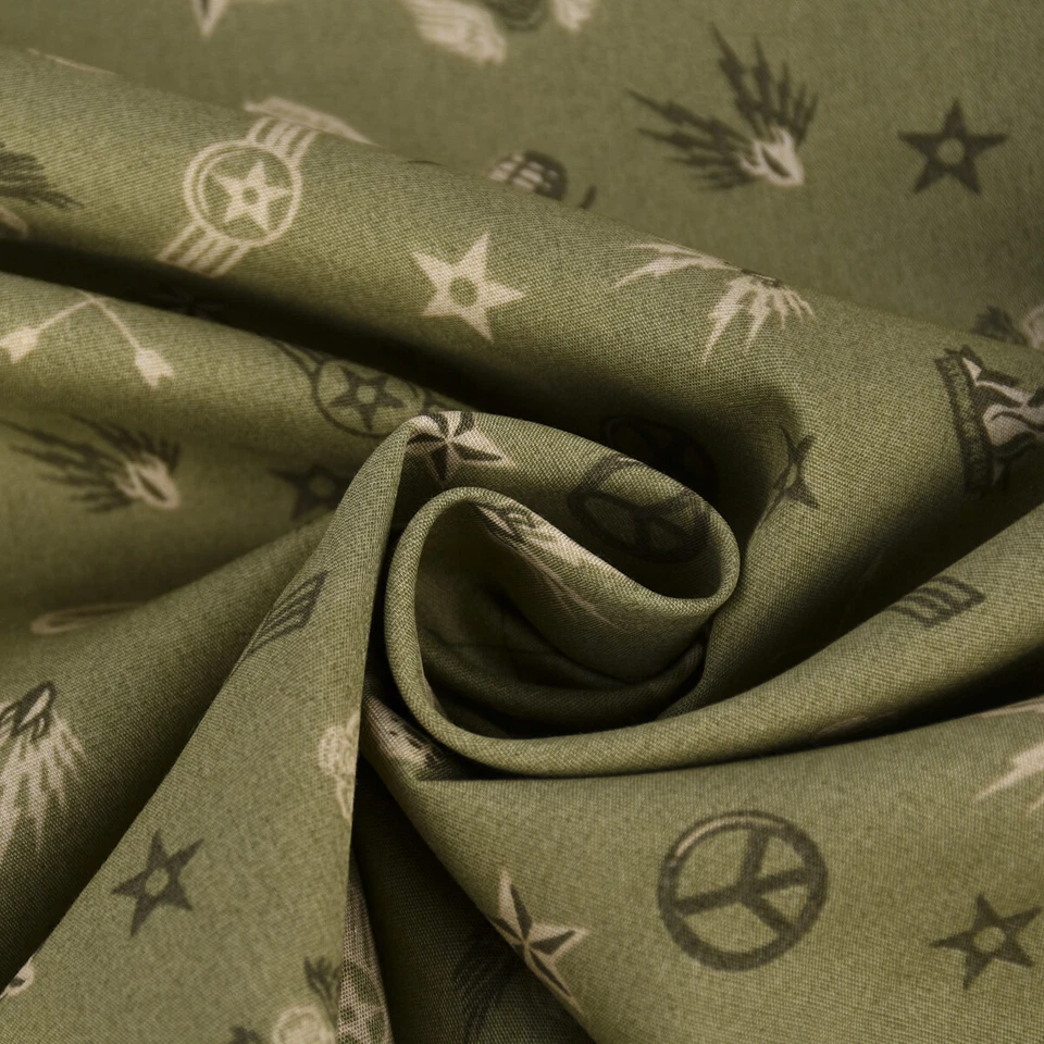 Baumwollstoff Popeline Militär Sterne Abzeichen grün beige 1,5m Breite - Bild 4 von 4