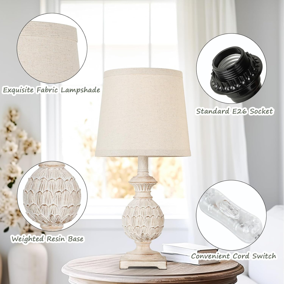 Set of 2 Table Lamps for Bedroom 18.5" Farmhouse Rustic Style