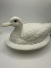 Vintage Westmoreland Milk Glass Duck on Nest Covered Dish with Glass Eyes