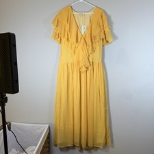 NWT NA-KD Light Yellow Flowwy Ruffled Long Maxi Dress, size 42 Or L / Xl