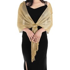 Aster Sparkling Metallic Shawls and Wraps for Evening Dresses with Buckle Wom...