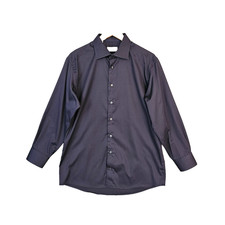 Eton Twill Dress Shirt Mens 17 Slim Fit Navy 100 Cotton Luxury Button Up