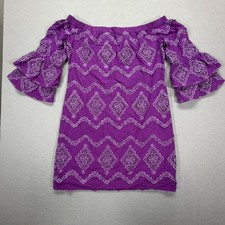 Boston Proper Womens Dress Regular Purple Embroidered Lace Ruffle Mini Small