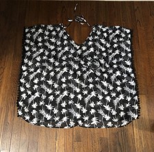 Miken Swim Women s XS Black/White Sheer Kimono V-Neck Palm Tree Swim Cover-Up