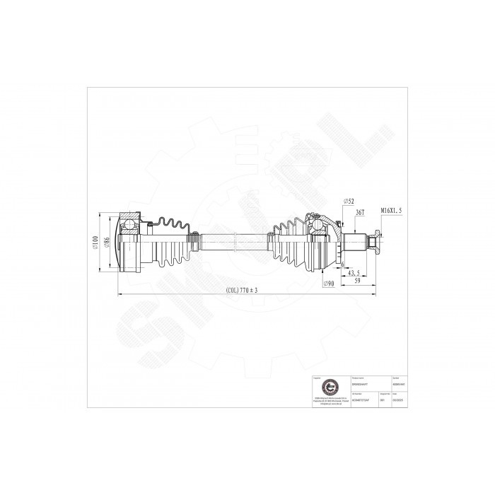 Cardan de transmission avant droit pour VW Polo et Audi A1 d'origine