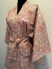 VINTAGE Visiting kimono robe, dyed pongee, ripped pattern, pure silk, pink — photo 3