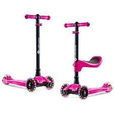 2-in-1 Kids Kick Scooter, Adjustable Height Handlebars and Removable Seat