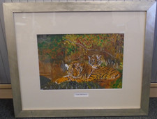 FRAMED WATERCOLOUR " Tiger Brothers " Unsigned By Artist