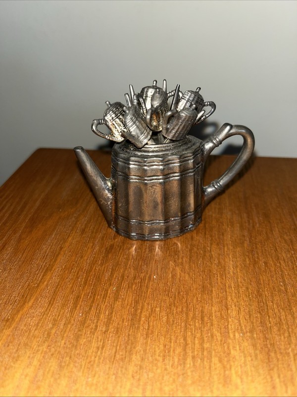 Antique Godinger Silver Toothpick Holder with 6 Hors D’oeuvre Servers