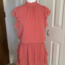 Express Coral Ruffle Flutter Sleeve Chiffon Fit & Flare Mini Dress – Size M
