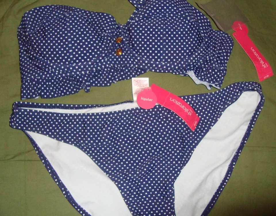 damen badeanzug groß und xl gepunktet Rüschen weiß gepunktet