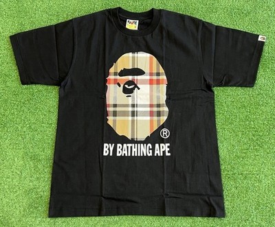 New BAPE A Bathing Ape Check By Bathing Tee Shirt Black Size Medium Authentic OG