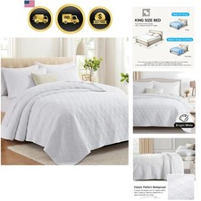 White King Size Quilt Bedding Set with Pillow Shams, Summer Lightweight Bedsp...