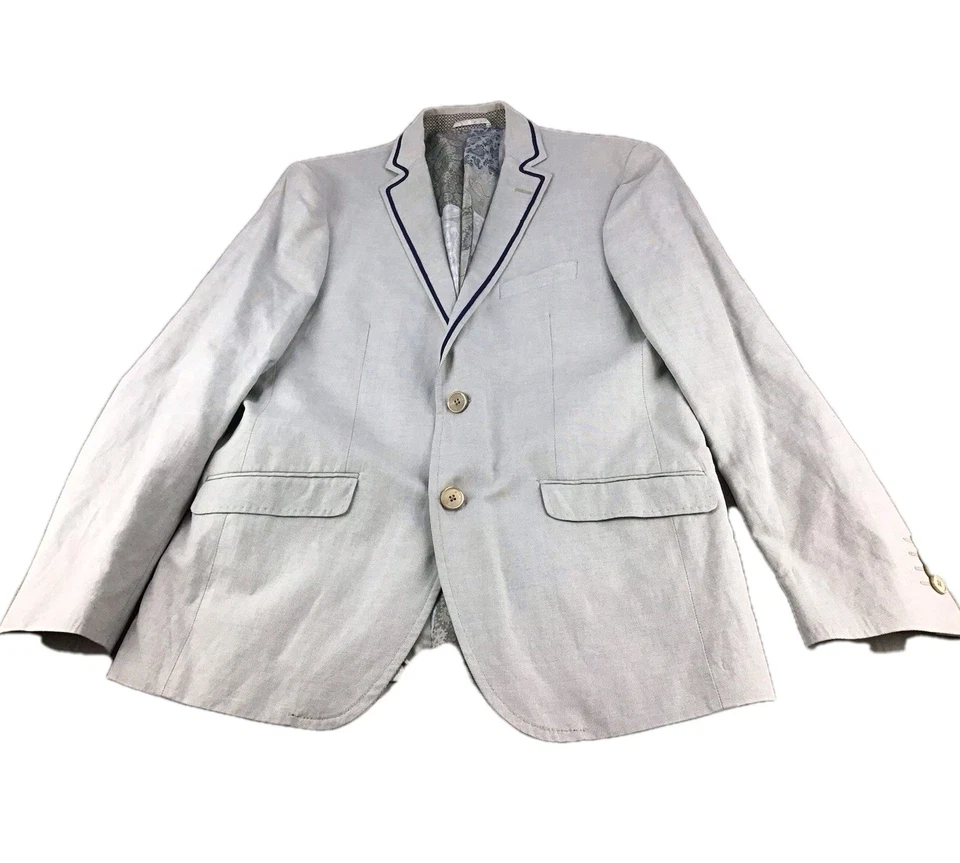 Etro Sport Coat Men US 40R/EU 50 Metallic/Cotton Gray Blue Trim Blazer Italy - Image 3 of 4