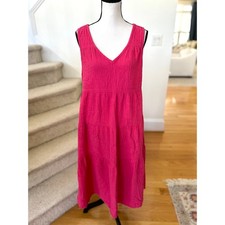 Quince Hot Pink Organic Cotton V-Neck Tiered Sleeveless Maxi Dress
