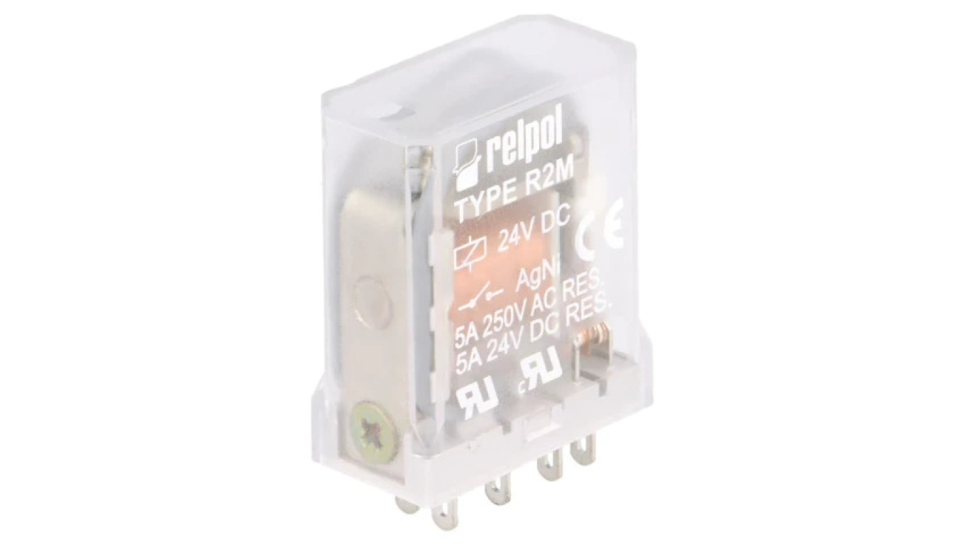 R2M-24VDC Relay: Electromagnetic DPDT Coils: 24VDC 5A/250VAC /T2UK
