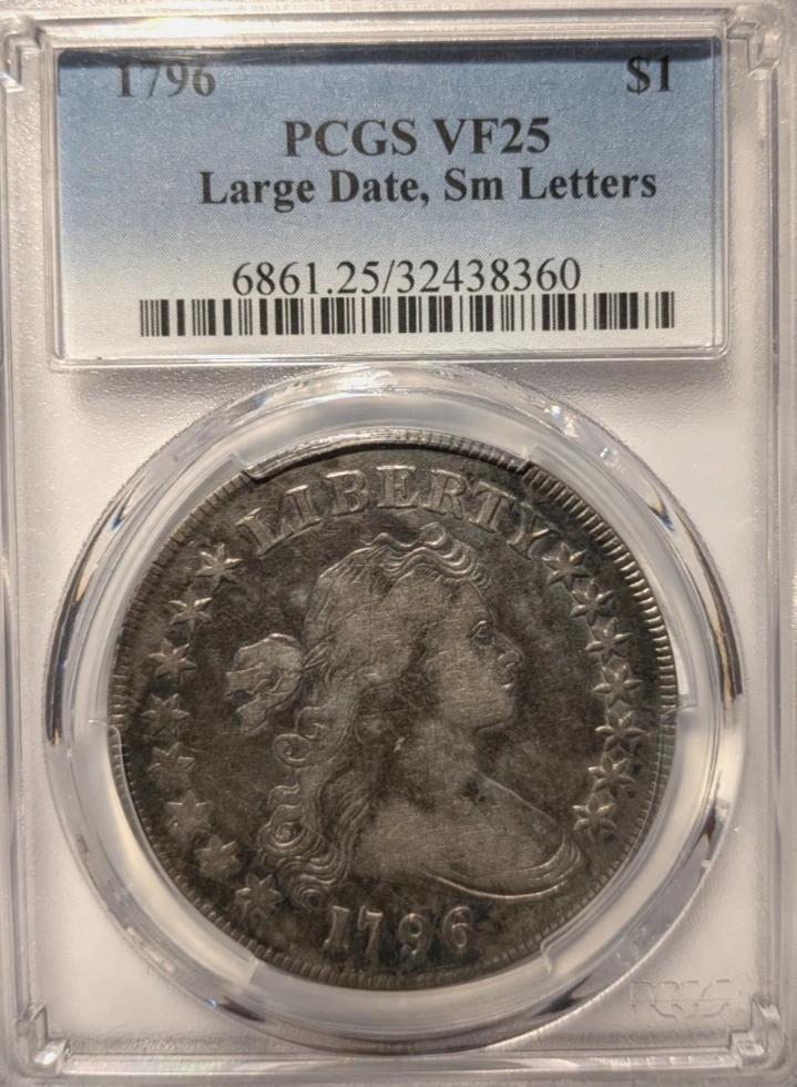 1796 $1 Draped Bust Small Eagle dollar PCGS VF25, lg date, sm letters