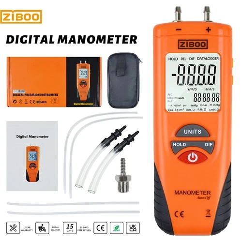 ZIBOO ET1013 Digital Manometer Air Gas Pressure Tester Dual Port HVAC Tester ✦K