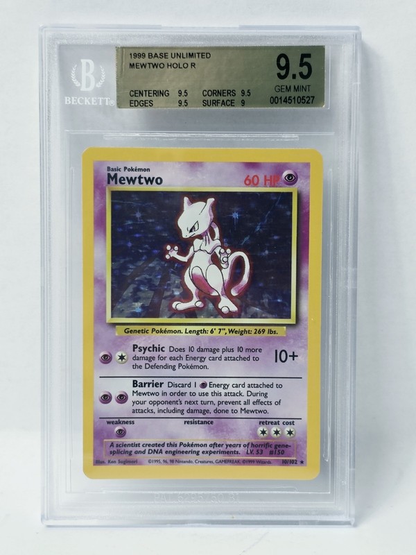 Pokemon Base Unlimited Mewtwo Holo Bgs 9.5 Very Nice!!!