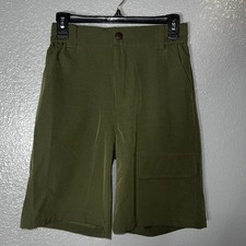 Men s Olive Green Cargo Shorts Elastic Waist Stretch Pockets Outdoor Casual LG